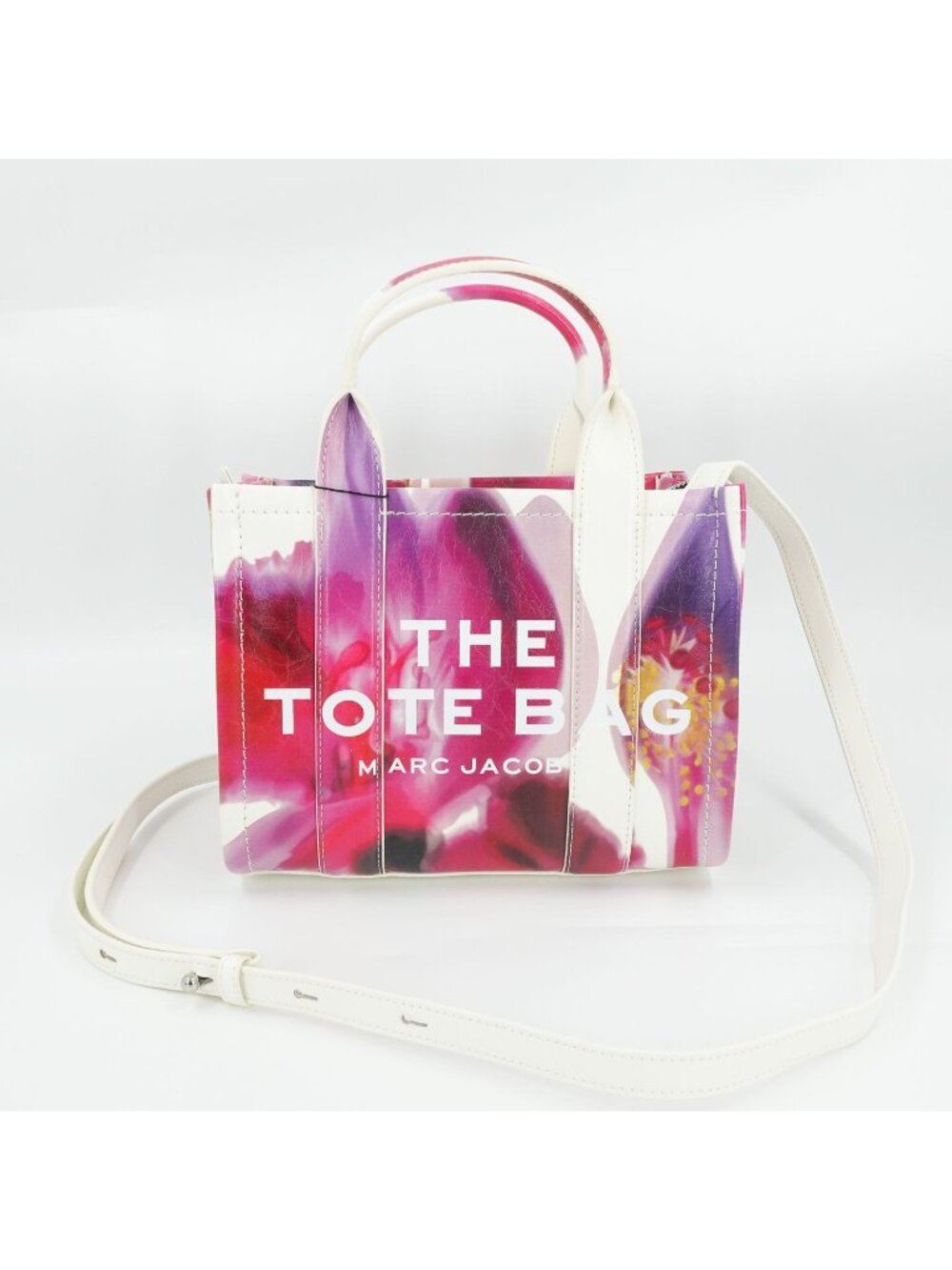 Marc Jacobs Future Floral Small Leather Tote Bag White Multi - Picture 9 of 16